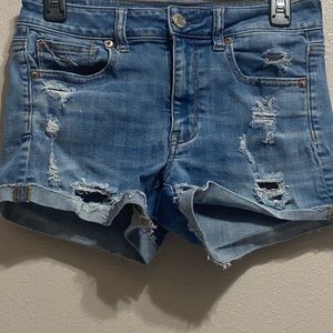 American Eagle blue distress booty shorts